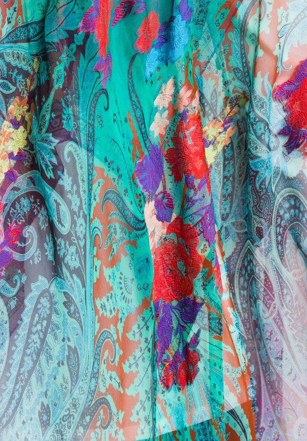 Etro Floral & Paisley Scarf in Teal/Pink