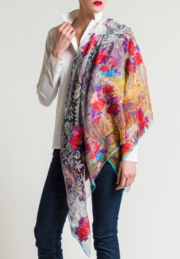 Etro Floral & Paisley Scarf in Black/White