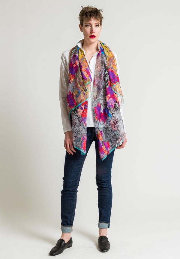 Etro Floral & Paisley Scarf in Black/White