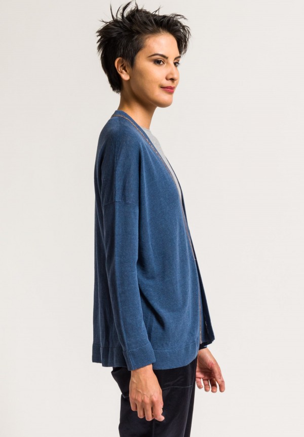 Brunello Cucinelli Relaxed Cardigan with Monili Detail in Navy