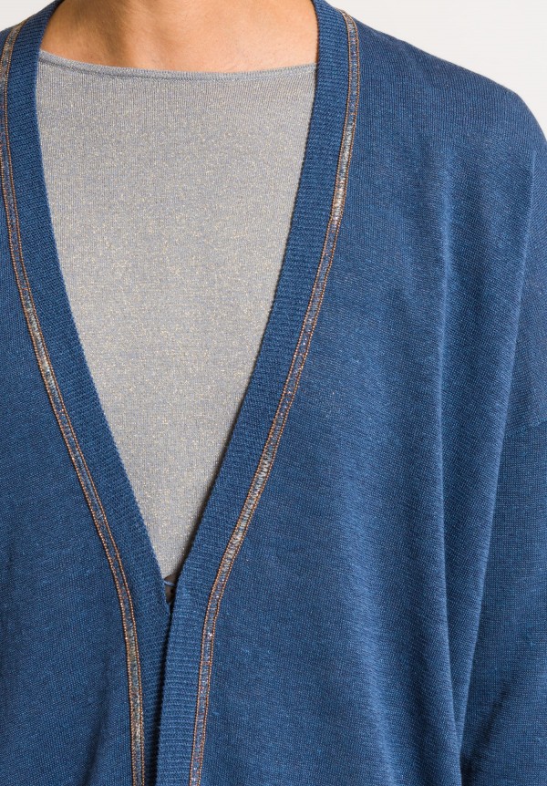Brunello Cucinelli Relaxed Cardigan with Monili Detail in Navy