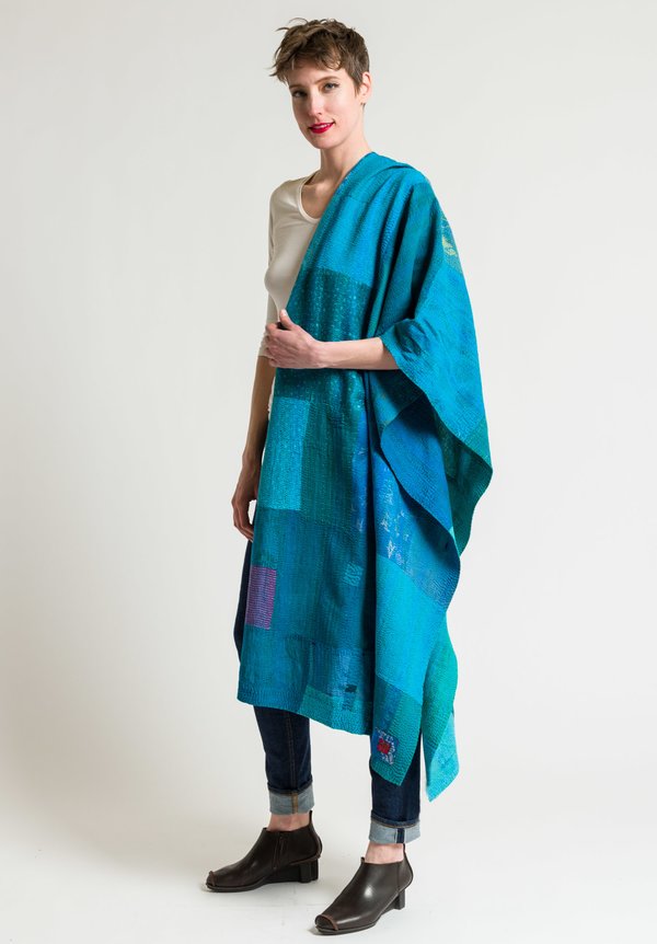 Mieko Mintz Brocade Patch Shawl in Turquoise/Teal