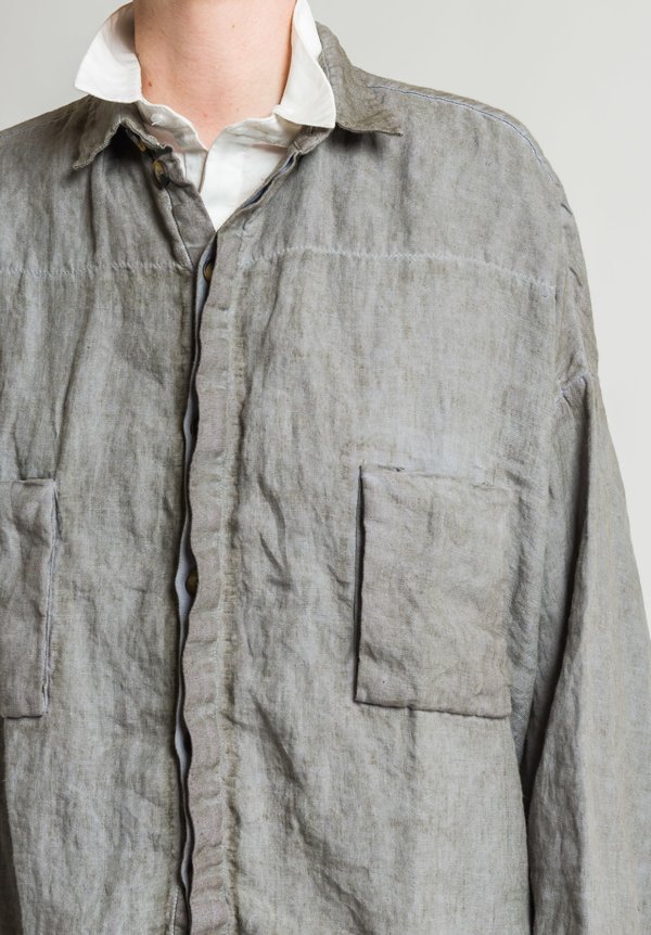 Umit Unal Linen Shirt Jacket in Grey