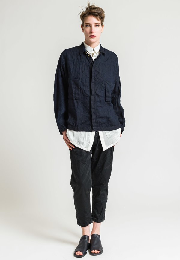 Umit Unal Linen Shirt Jacket in Navy