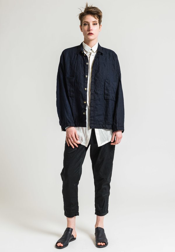 Umit Unal Linen Shirt Jacket in Navy