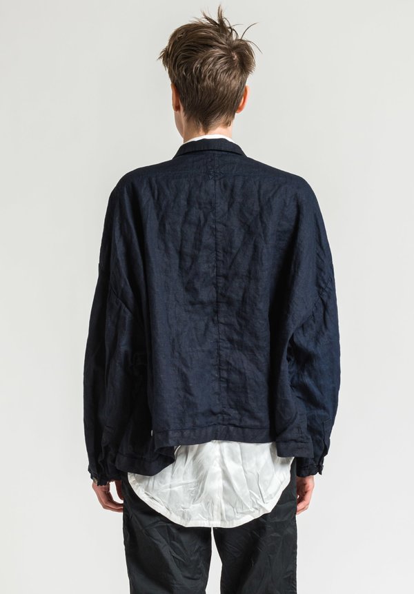 Umit Unal Linen Shirt Jacket in Navy