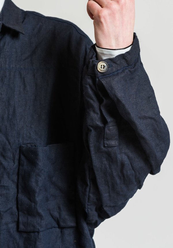 Umit Unal Linen Shirt Jacket in Navy