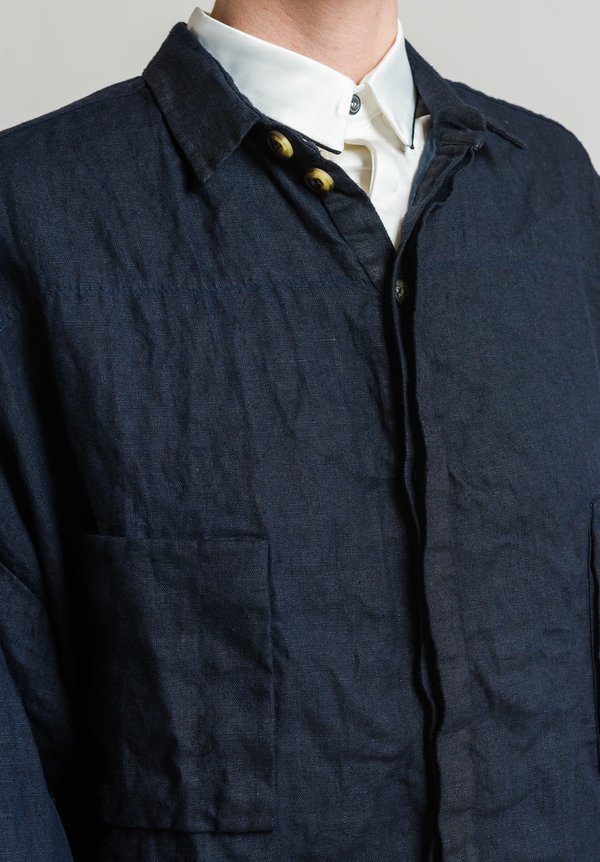 Umit Unal Linen Shirt Jacket in Navy