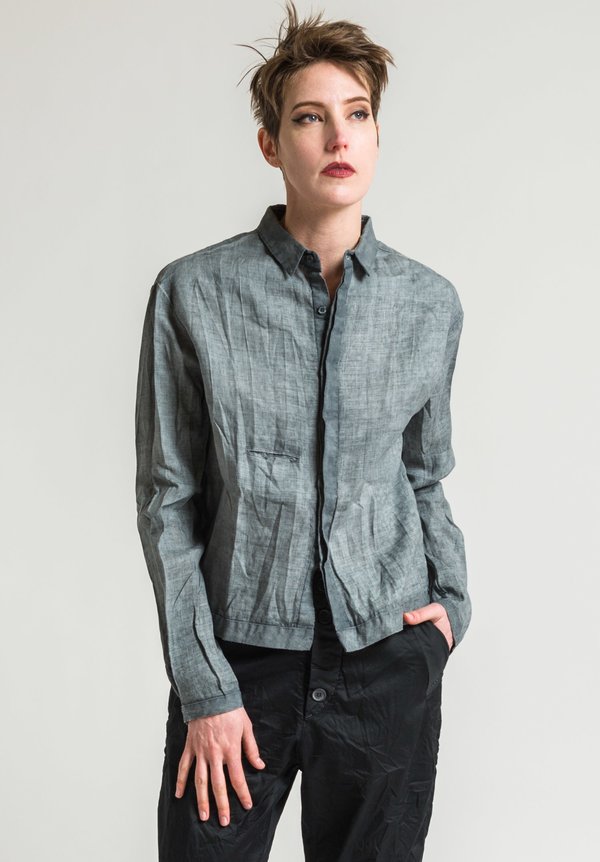 Umit Unal Linen Low-Waist Shirt in Grey