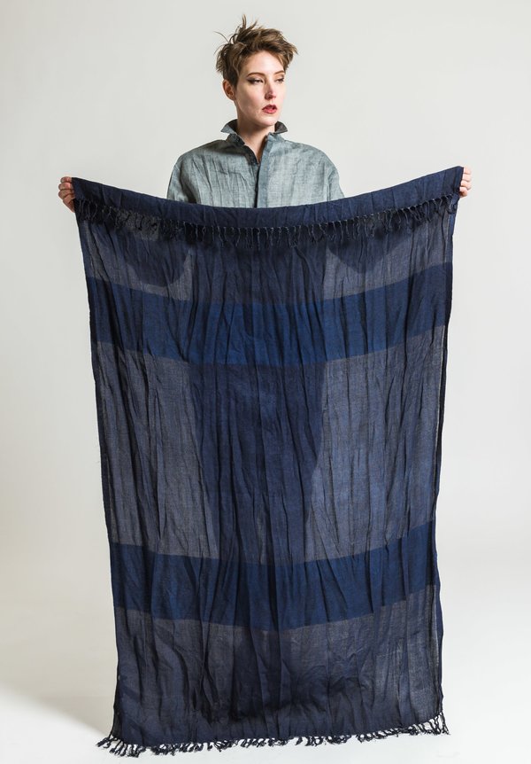 Umit Unal Cotton Panel Scarf in Dark Blue