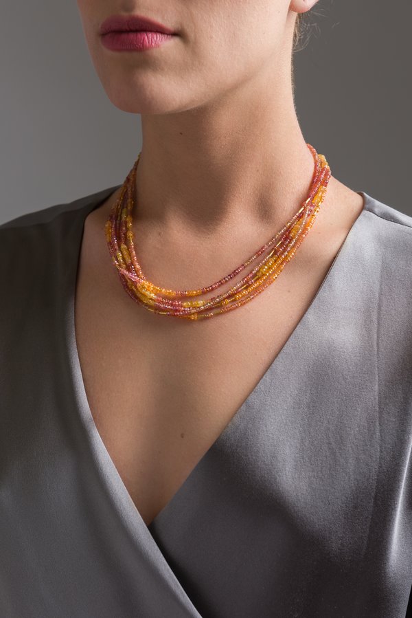 Greig Porter Five Strand Red and Orange Sapphire Necklace	