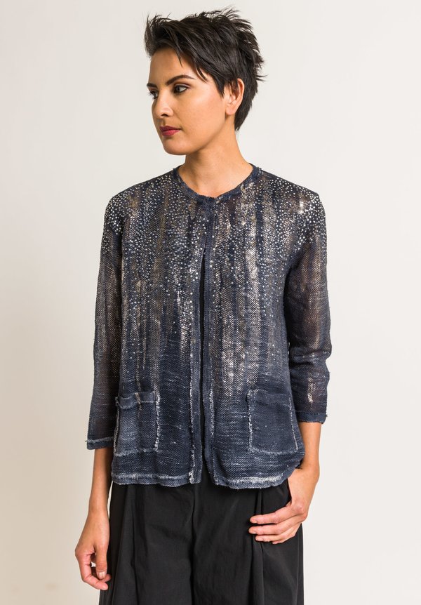 Avant Toi Studded and Painted Cardigan in Blue Navy