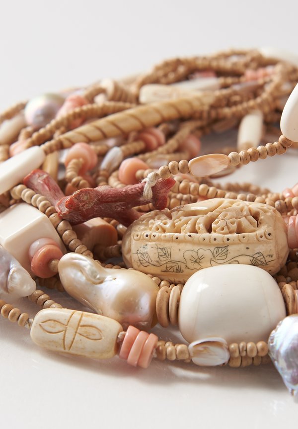 Monies UNIQUE Italian Coral, Bone, Baroque Pearls, Coconut Shell, and Mammoth Necklace