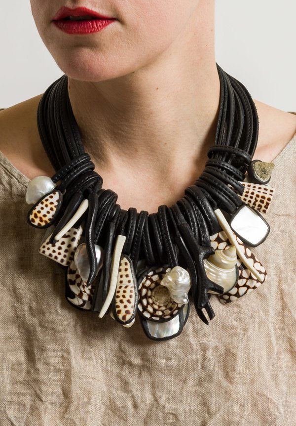 Monies UNIQUE Bone, Ebony, Baroque Pearls, and Mother of Pearl Necklace
