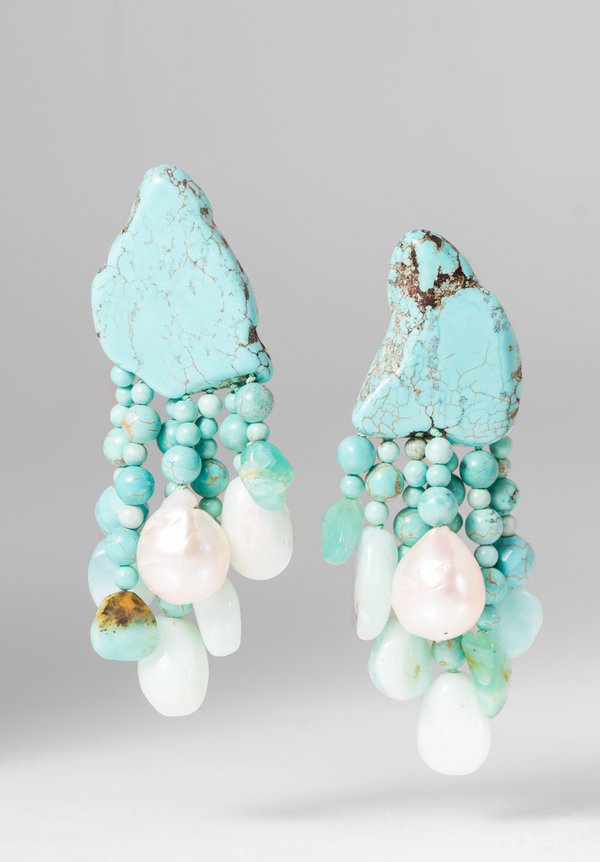 Monies UNIQUE Turquoise, Pearl, and Opal Clip On Earrings