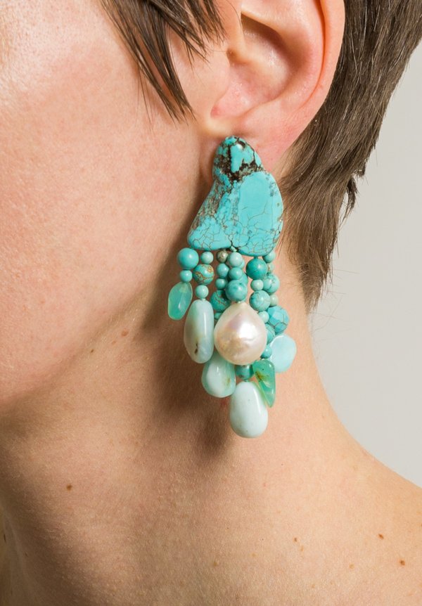 Monies UNIQUE Turquoise, Pearl, and Opal Clip On Earrings