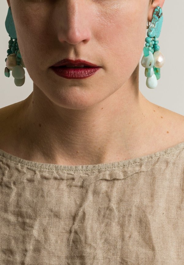 Monies UNIQUE Turquoise, Pearl, and Opal Clip On Earrings