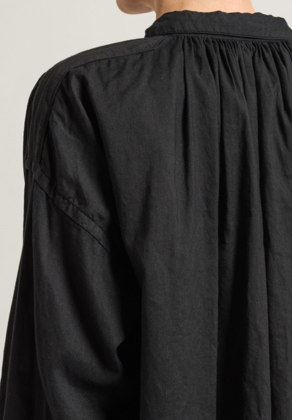 Kaval Gathered Button-Down Shirt in Black