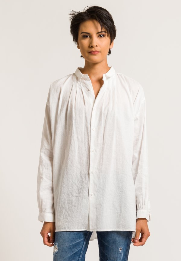 Kaval Gathered Button-Down Shirt in Off-White