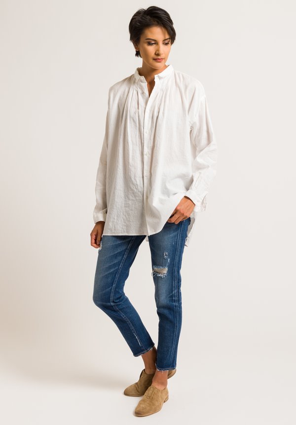 Kaval Gathered Button-Down Shirt in Off-White