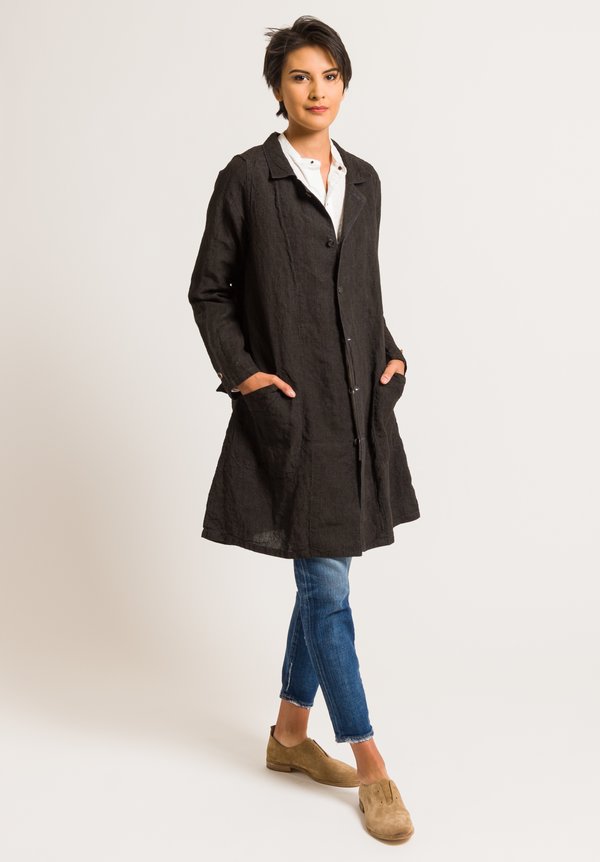 	Kaval Linen Shop Coat in Black