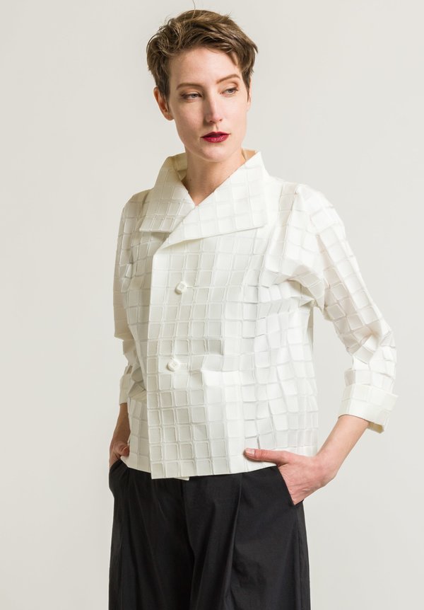 Issey Miyake Shawl Collar Cube Jacket in White