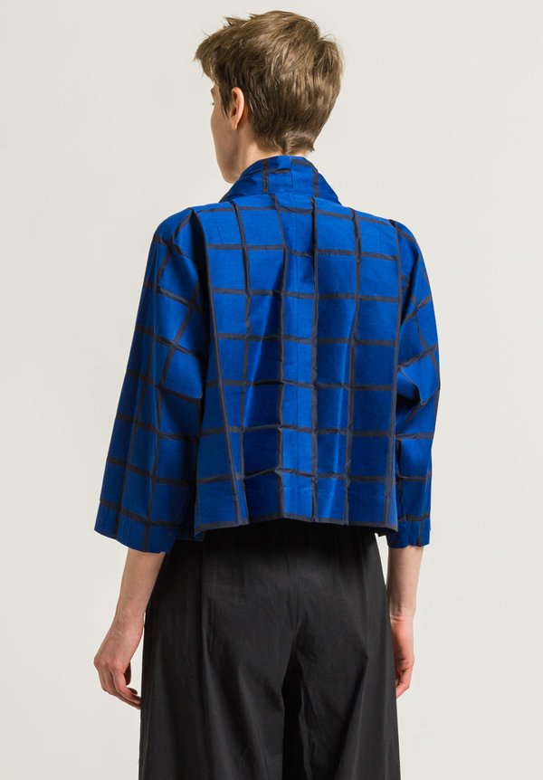 Issey Miyake Grid Shawl Collar Jacket in Blue