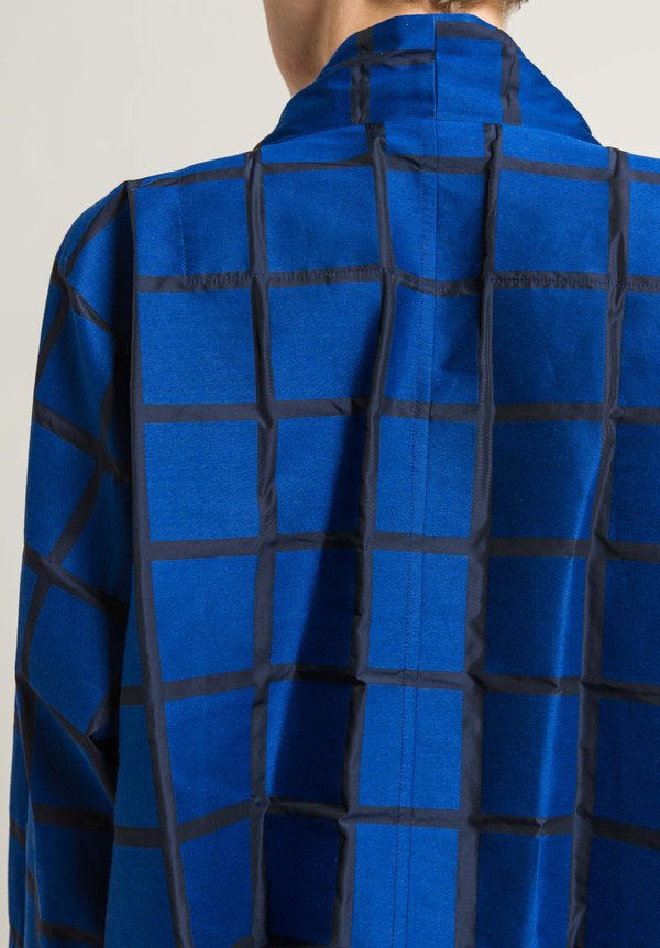 Issey Miyake Grid Shawl Collar Jacket in Blue