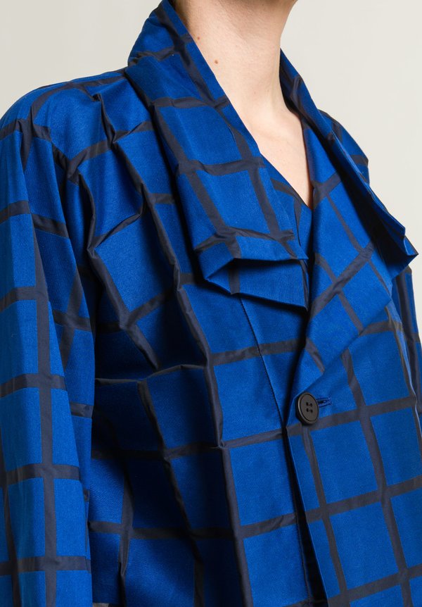 Issey Miyake Grid Shawl Collar Jacket in Blue