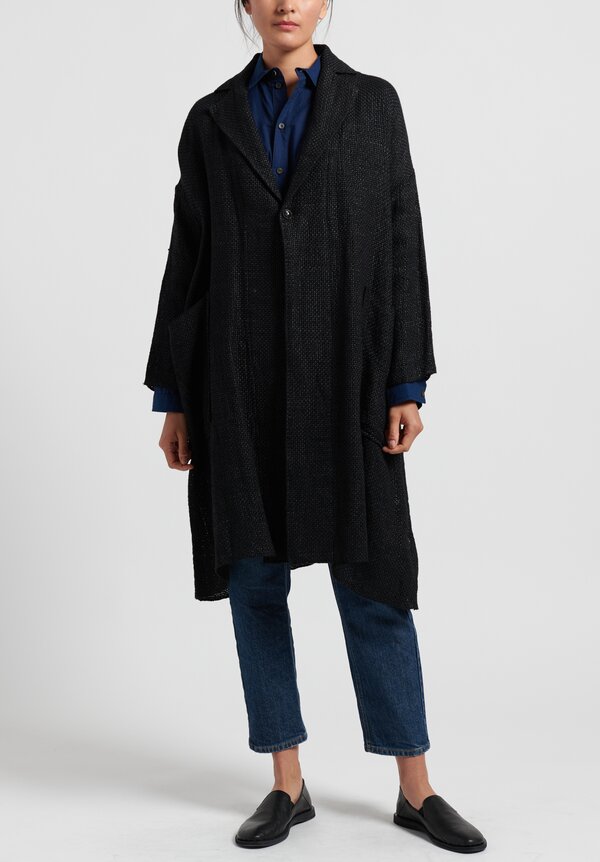Kaval Cotton/Paper Long Stole Jacket in Black	