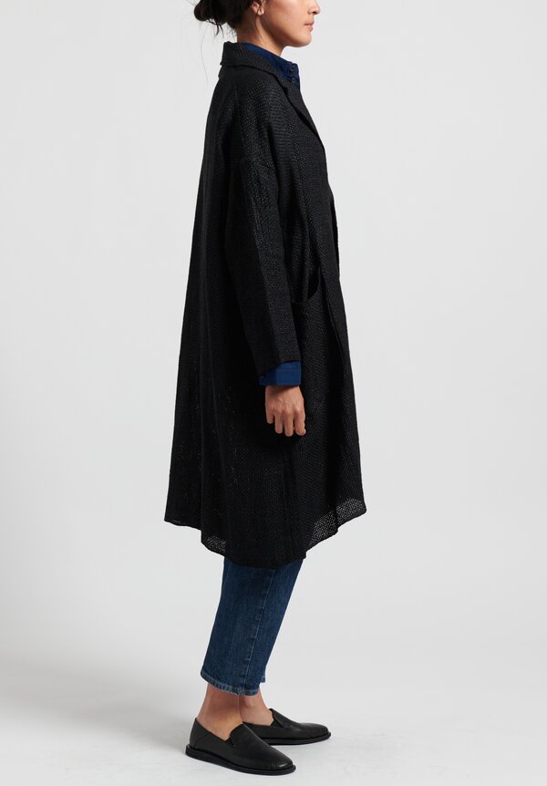 Kaval Cotton/Paper Long Stole Jacket in Black	