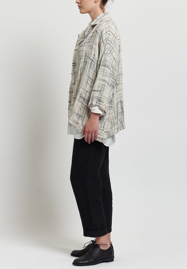 Kaval Linen Stole Jacket in Off-White