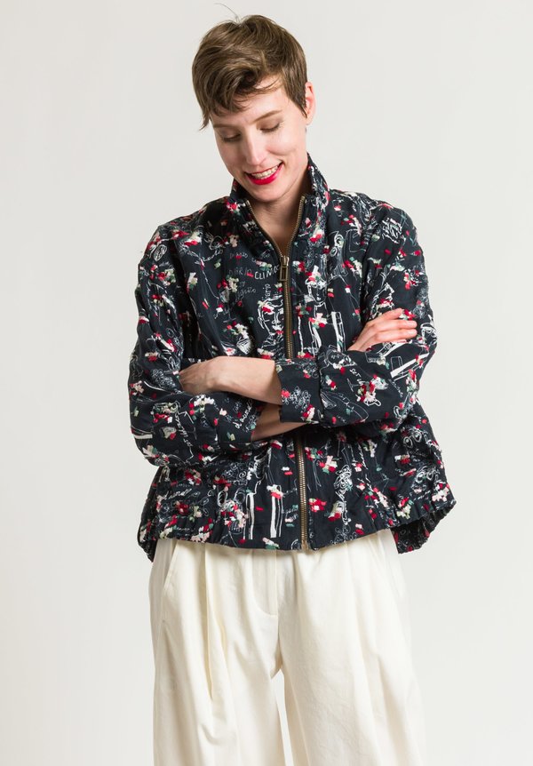 Miao Ran Printed & Embroidered Bomber Jacket in Black