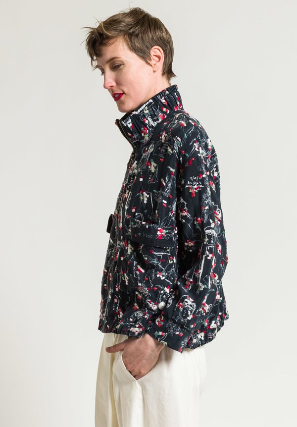 Miao Ran Printed & Embroidered Bomber Jacket in Black
