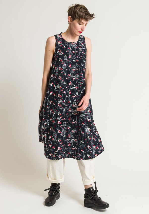 Miao Ran Printed & Embroidered Dress in Black