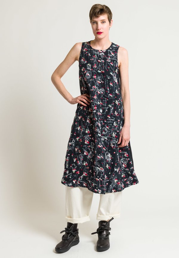 Miao Ran Printed & Embroidered Dress in Black