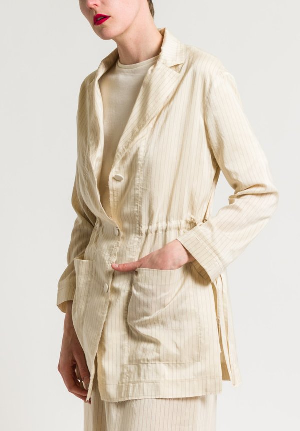 Miao Ran Stripped Shirt Jacket in Natural/Red
