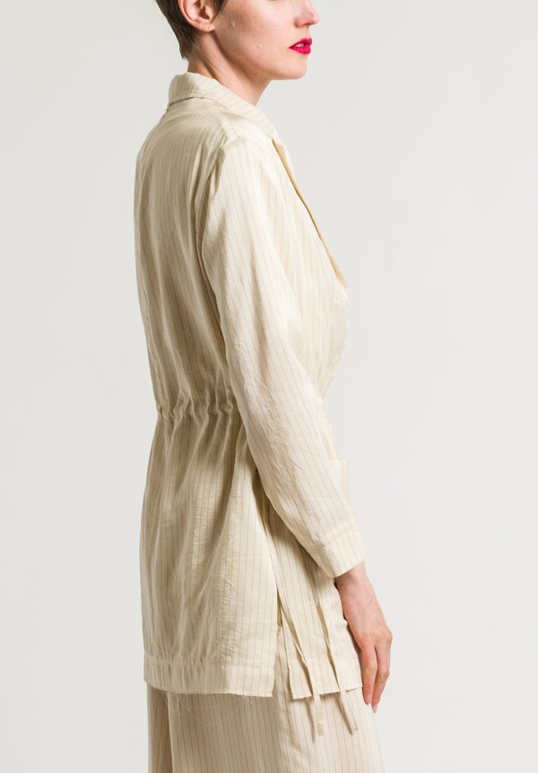 Miao Ran Stripped Shirt Jacket in Natural/Red