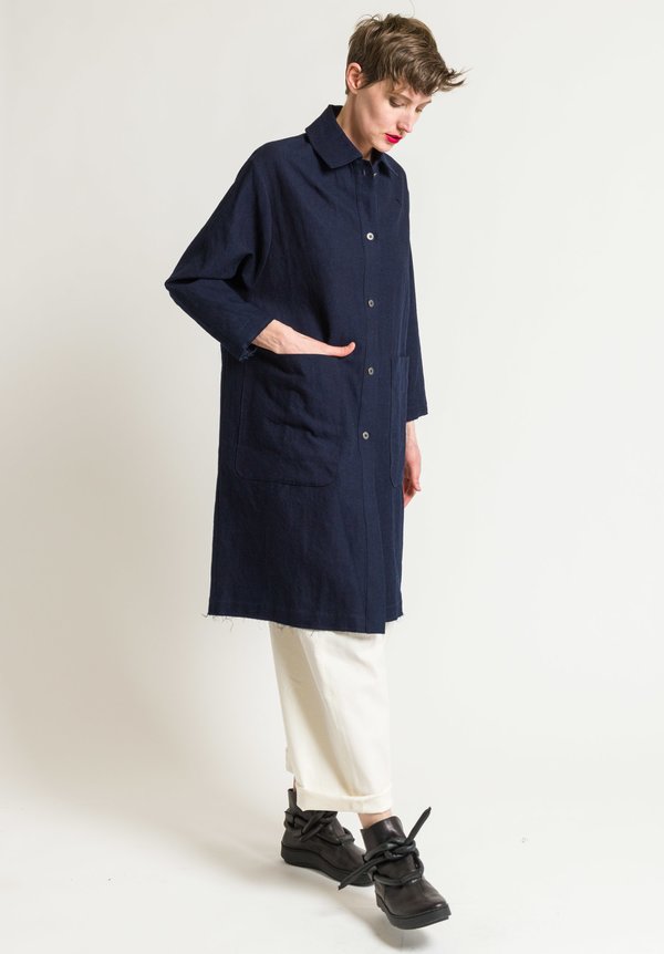 Miao Ran Cotton/Linen Denim Coat in Navy