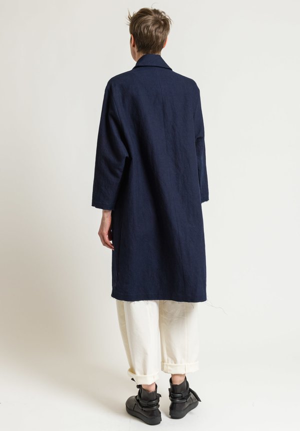 Miao Ran Cotton/Linen Denim Coat in Navy