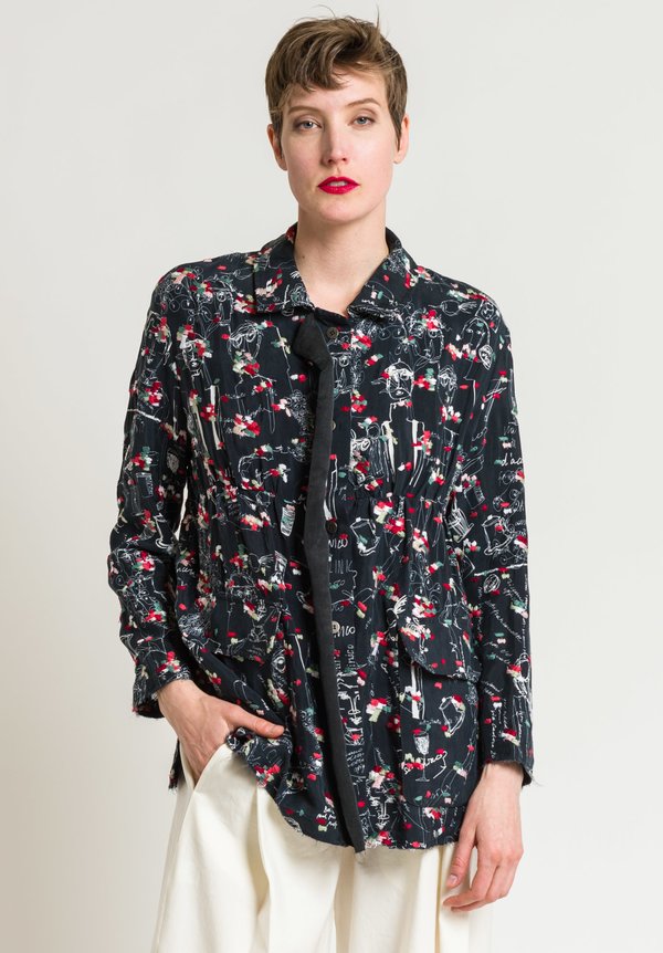 Miao Ran Printed & Embroidered Jacket in Black | Santa Fe Dry Goods ...