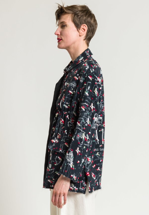 Miao Ran Printed & Embroidered Jacket in Black