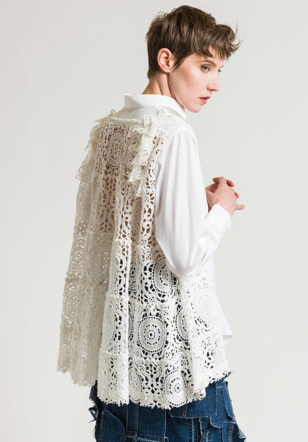 Sacai Lace Back Button-Up Shirt in Off-White