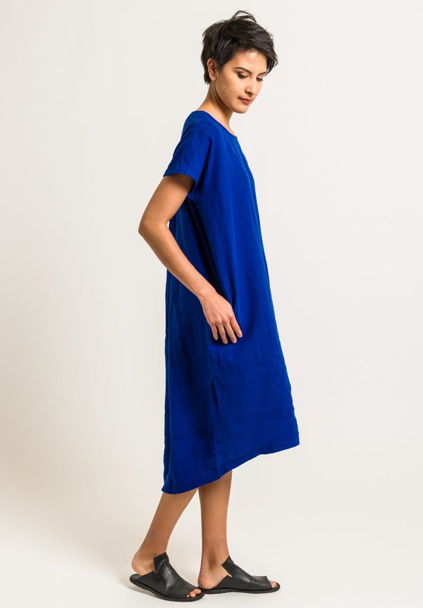 Black Crane Linen Pleated Cocoon Dress in Royal