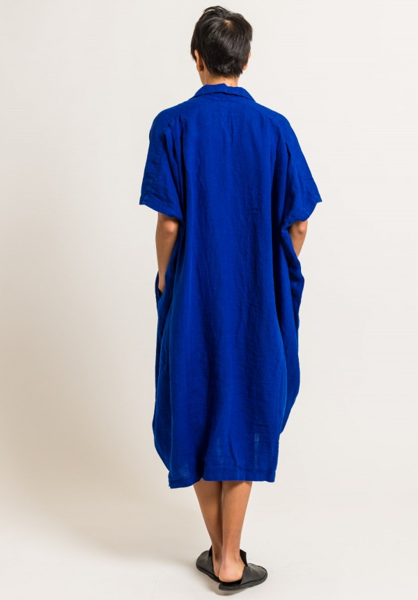 Black Crane Linen Kite Dress in Royal	