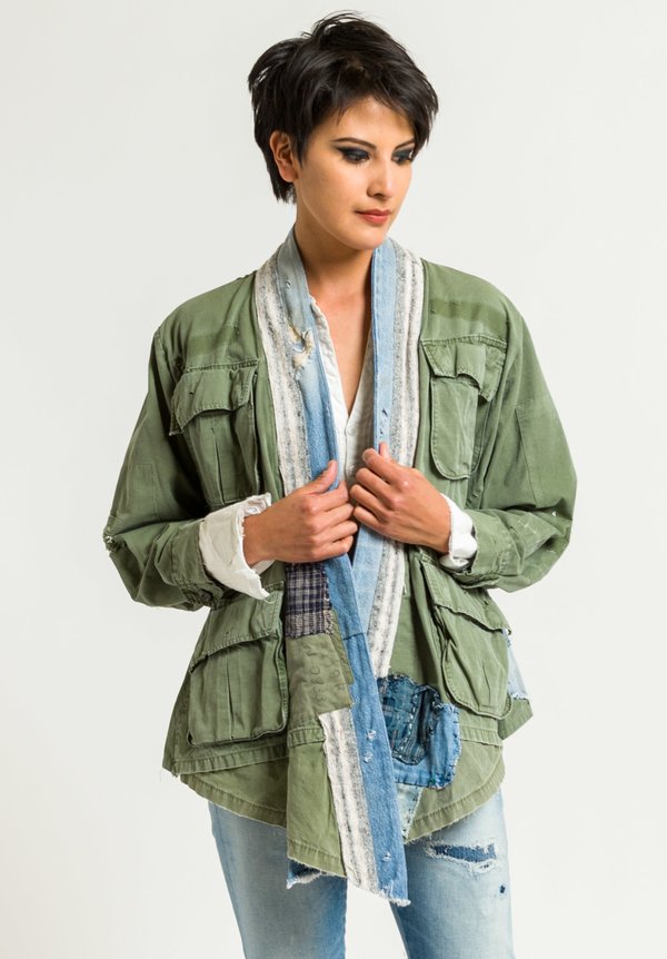 Greg Lauren Vintage Army, Denim and Blanket Stripe Kimono