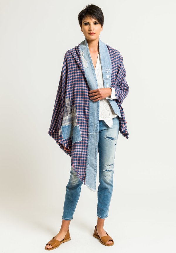 Greg Lauren Big Bear Denim Wrap in Red, Blue & White