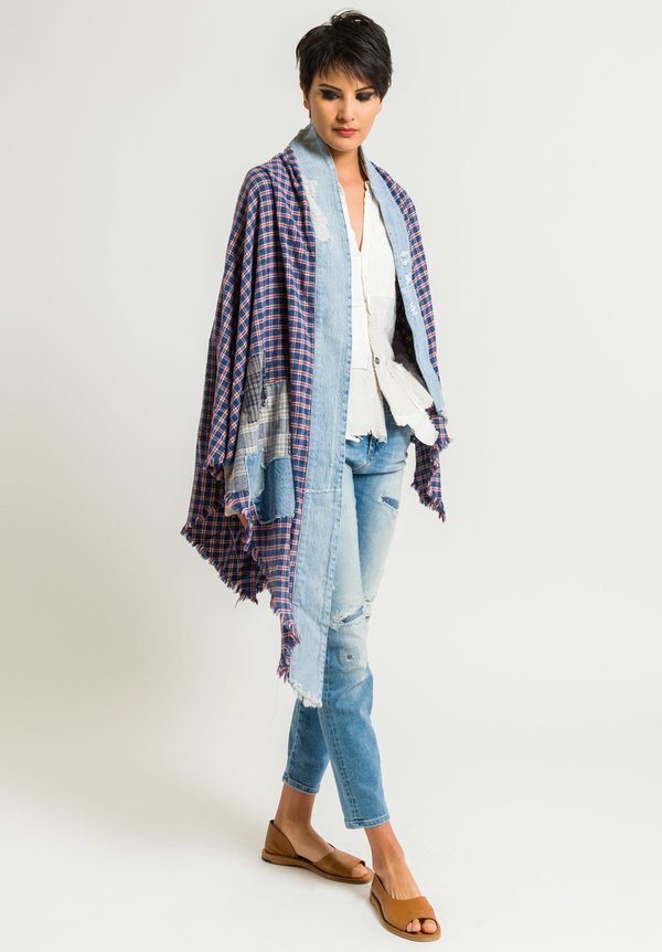 Greg Lauren Big Bear Denim Wrap in Red, Blue & White