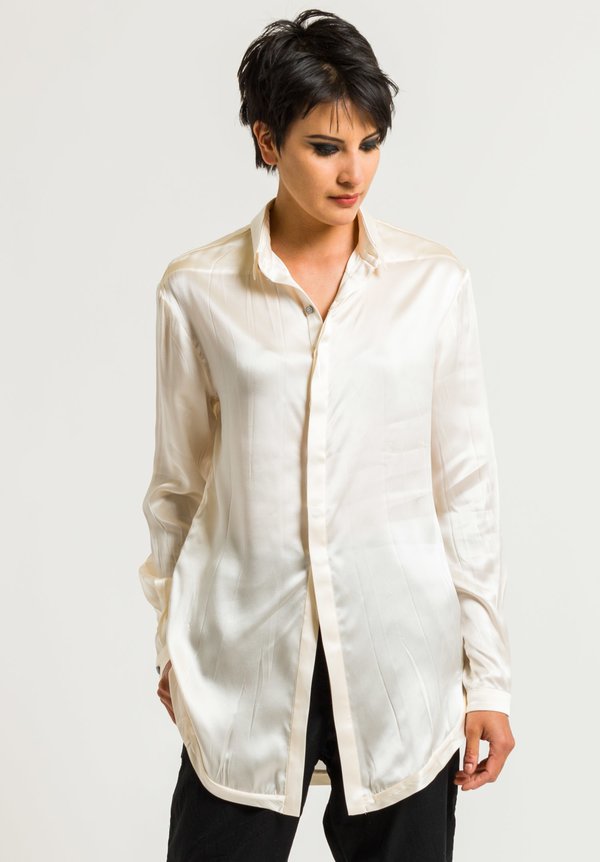 Umit Unal Silk Placket Long Button Shirt in Natural