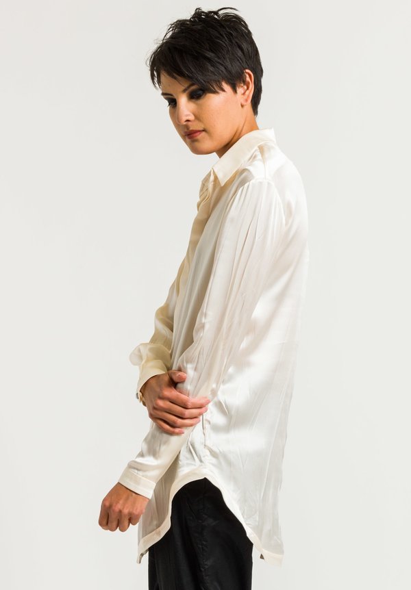 Umit Unal Silk Placket Long Button Shirt in Natural